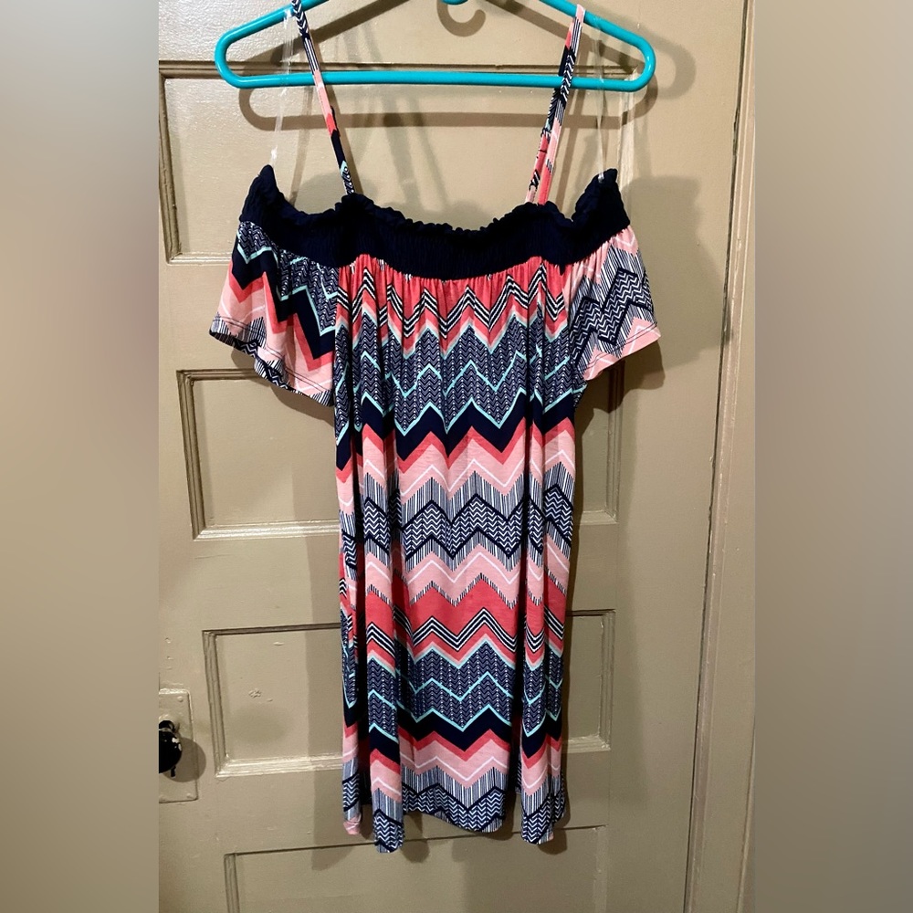NWT striped colorful off shoulder summer dress. Size M.